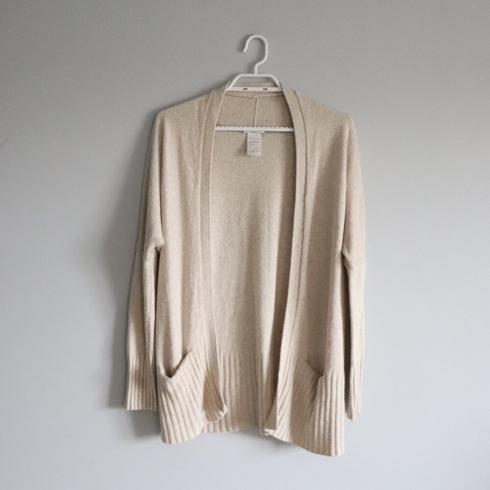 Talula Women's Cream Sz XXS Lenox Cashmere Oversized Open Front Ribbed Cardigan
